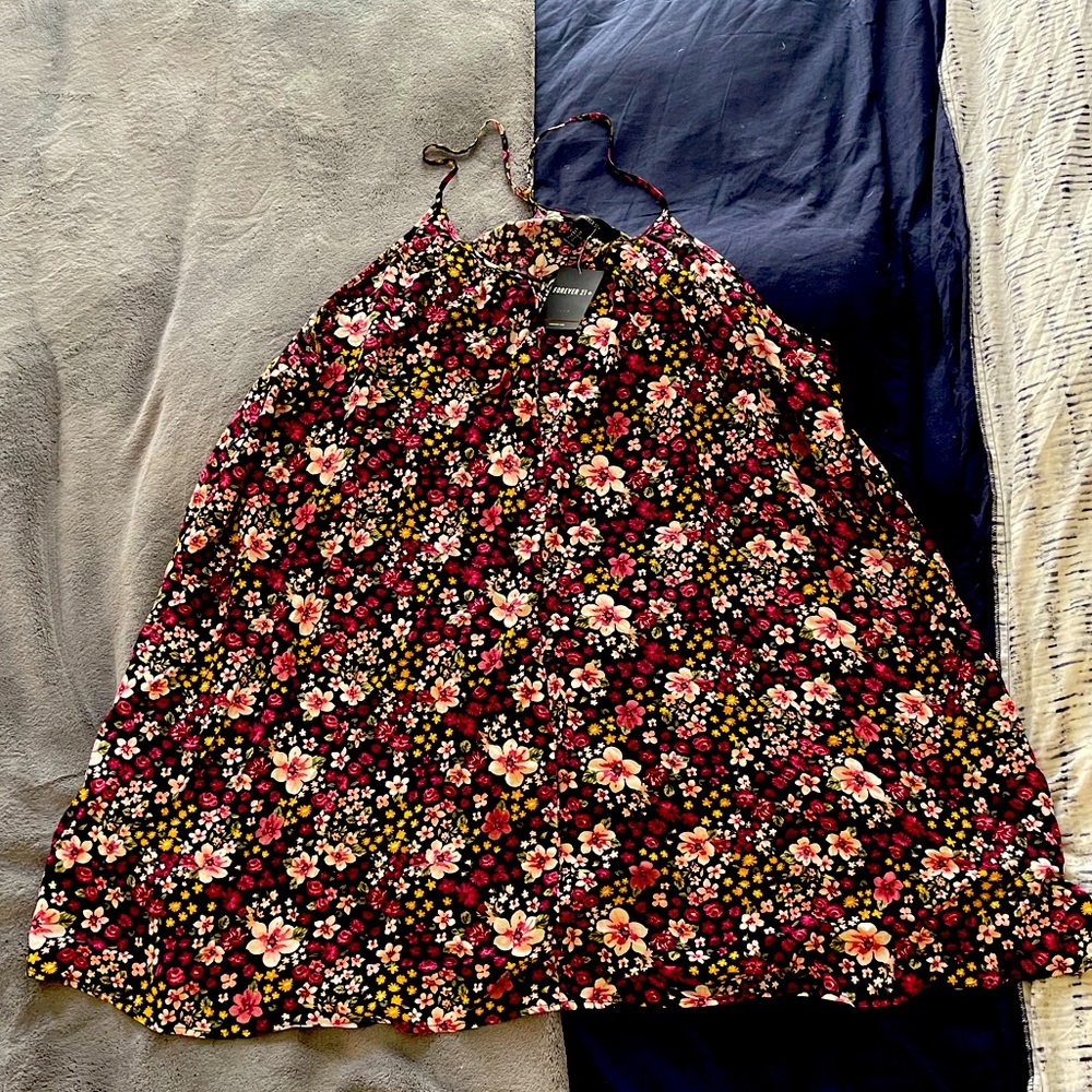 Forever 21 Woven Floral Cami Dress Black/Pink 3X NWT